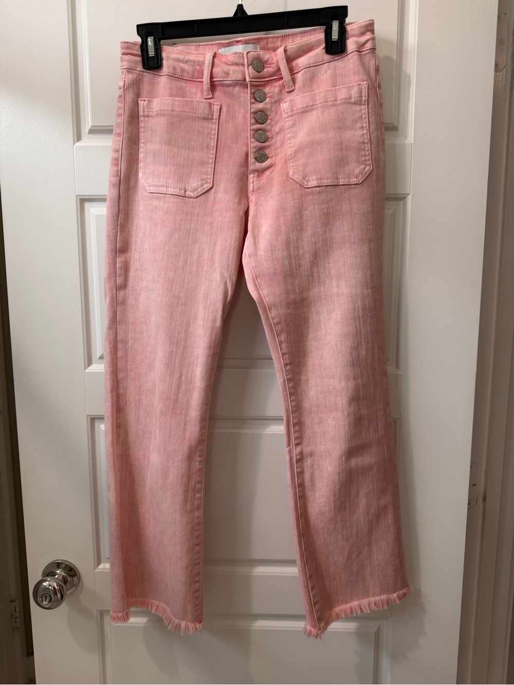 High-Rise Pink Cropped Button-Fly Jeans - Picture 3 of 6